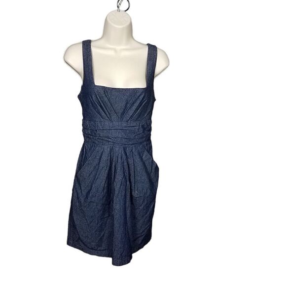 JFW Women's Blue Denim Sleeveless Square Neck Dress Size 5 Cotton Pockets - Picture 1 of 13